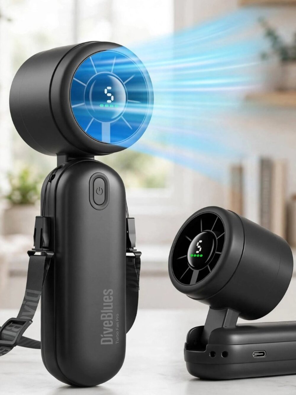 Mini Handheld Turbo Fan 4000mAh 3-in-1 Portable - Black